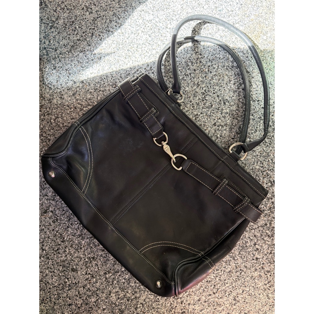 Vintage Coach Hampton black leather satchel tote purse silver hardware